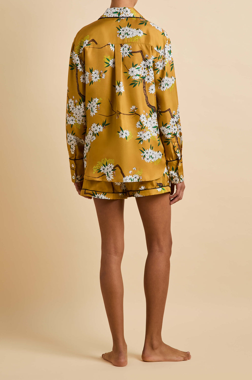 Alba Carmena Yellow Blossom Pajamas in Silk Twill