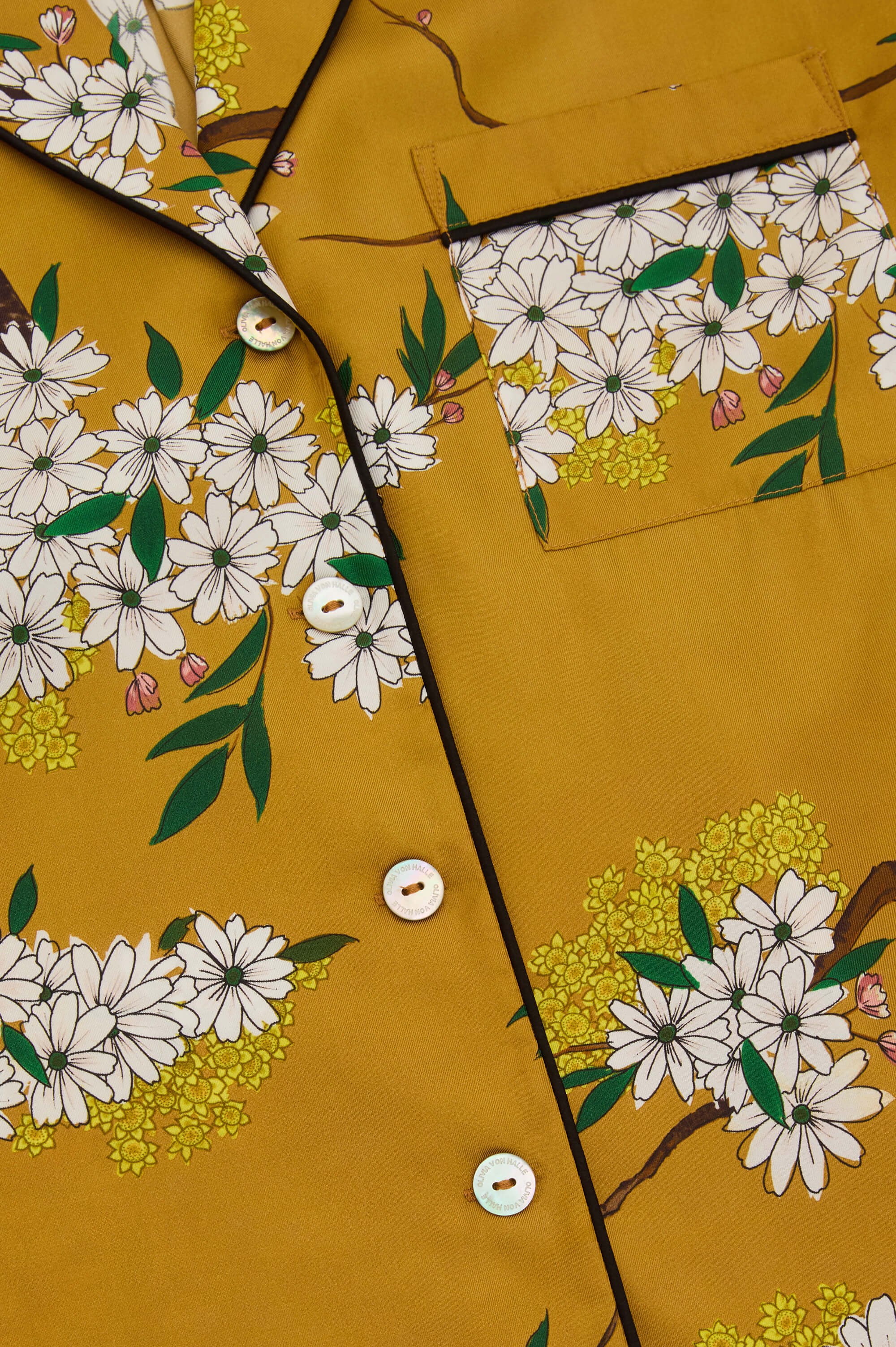 Alba Carmena Yellow Blossom Pajamas in Silk Twill