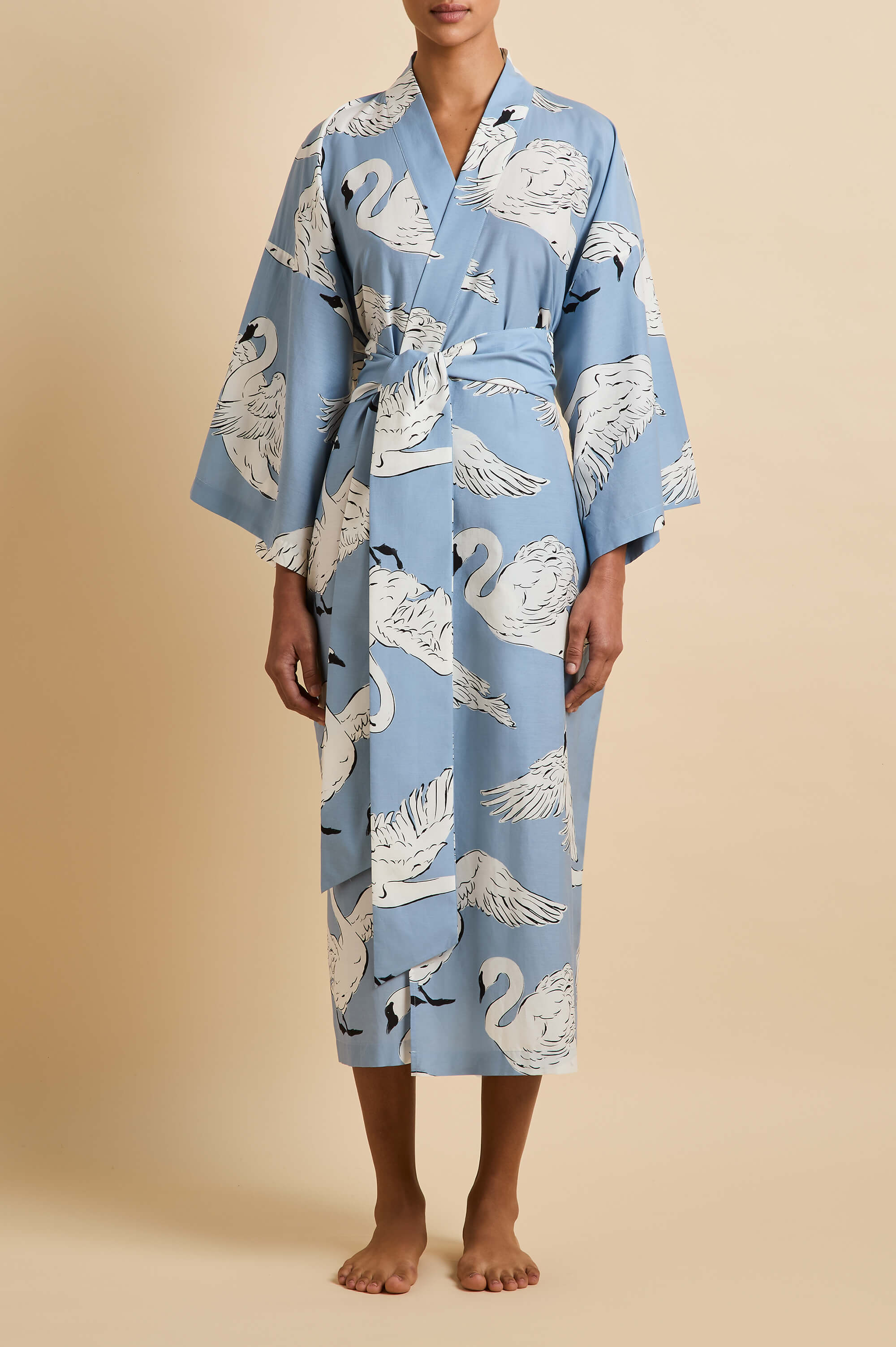 Amaya Laia Blue Swan Robe in Cotton-Silk
