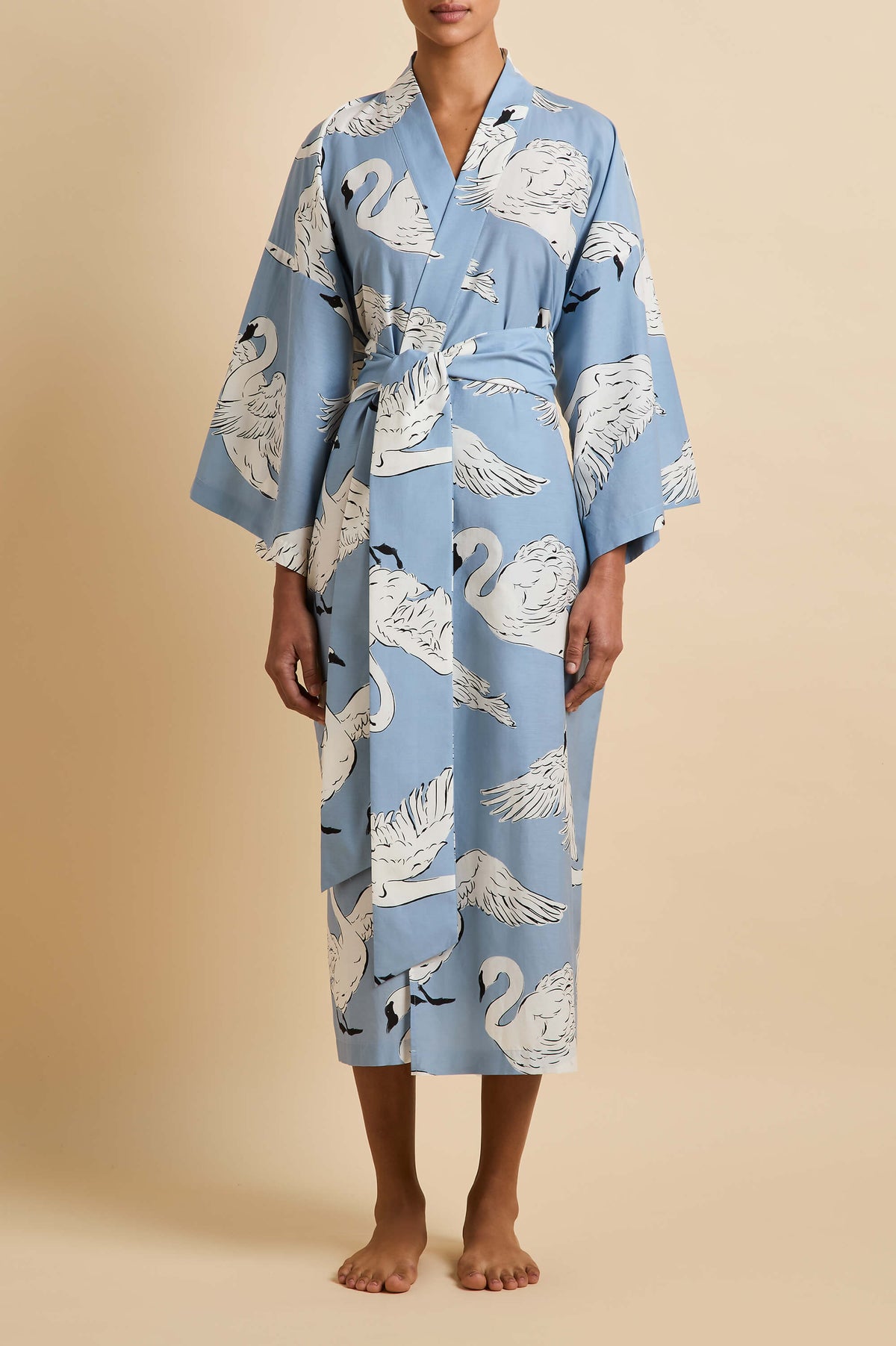 Amaya Laia Blue Swan Robe in Cotton-Silk