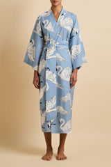 Amaya Laia Blue Swan Robe in Cotton-Silk