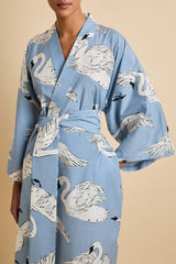 Amaya Laia Blue Swan Robe in Cotton-Silk