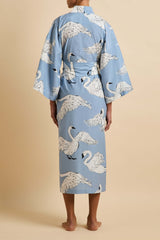 Amaya Laia Blue Swan Robe in Cotton-Silk