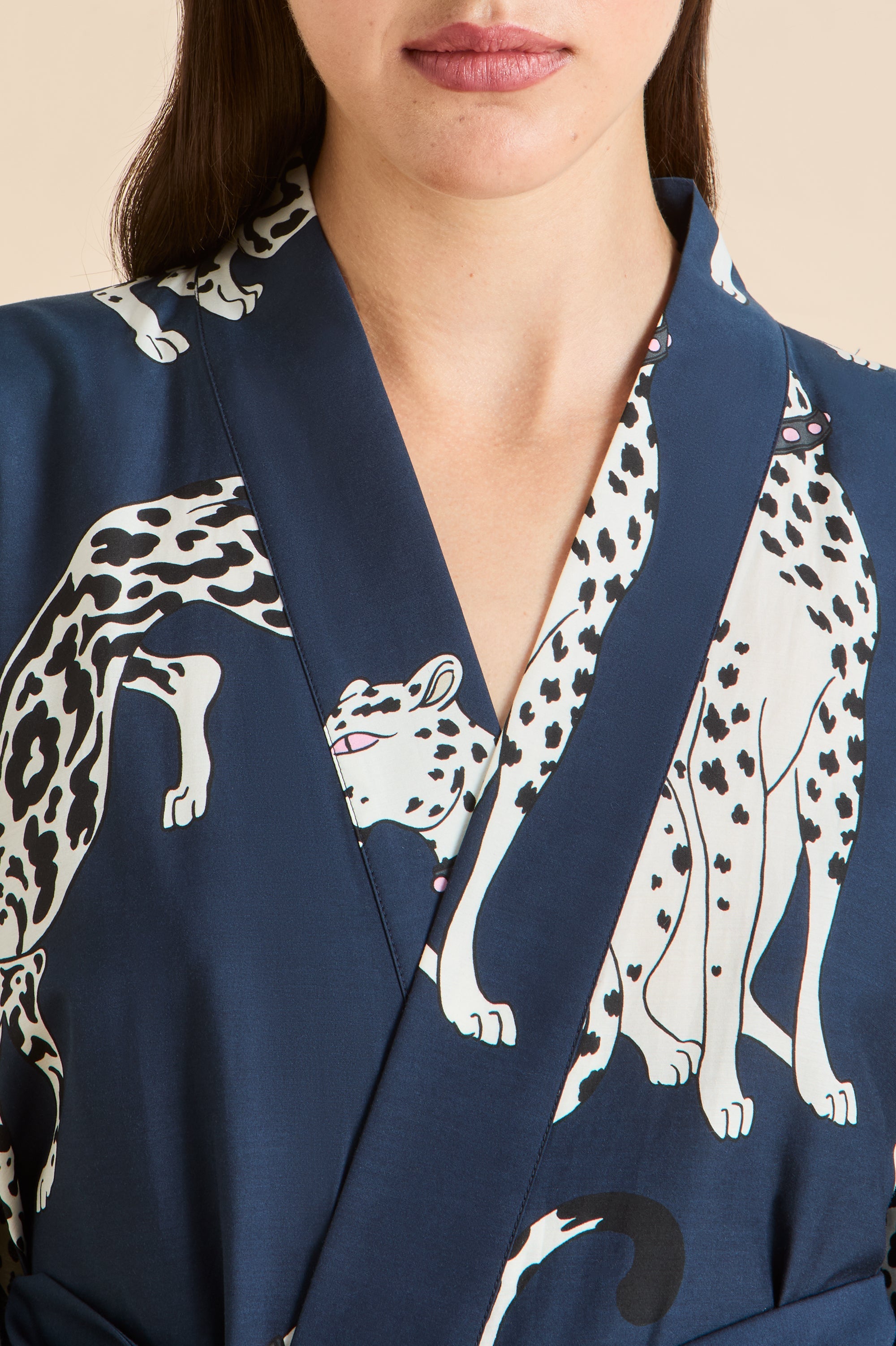 Amaya Ziegfeld Blue Leopard Robe in Cotton-Silk