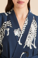 Amaya Ziegfeld Blue Leopard Robe in Cotton-Silk