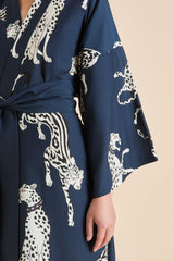 Amaya Ziegfeld Blue Leopard Robe in Cotton-Silk