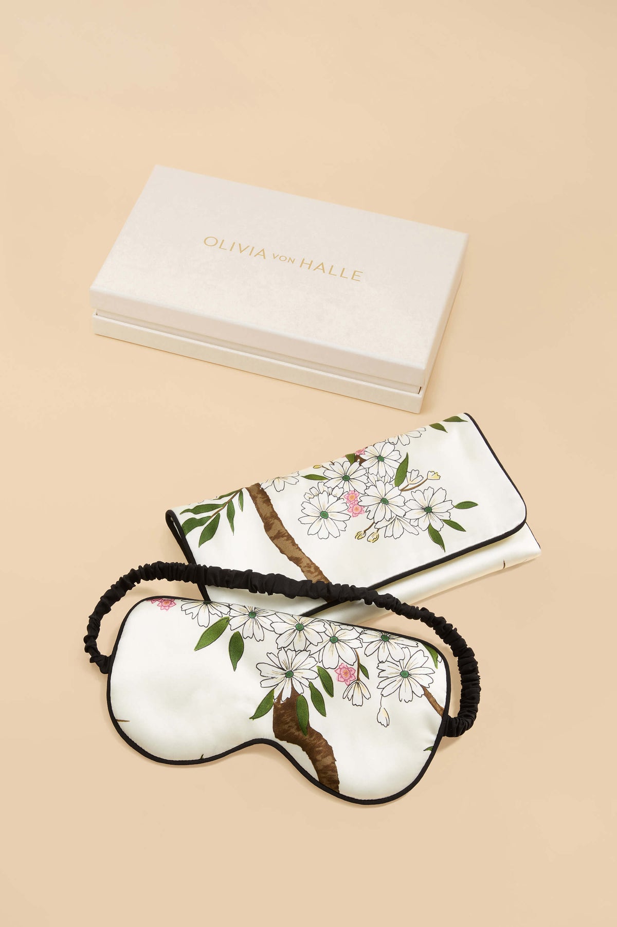 Audrey Ana Ivory Blossom Eye Mask in Silk Satin