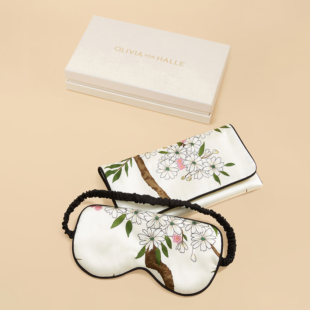 Audrey Ana Ivory Blossom Eye Mask in Silk Satin