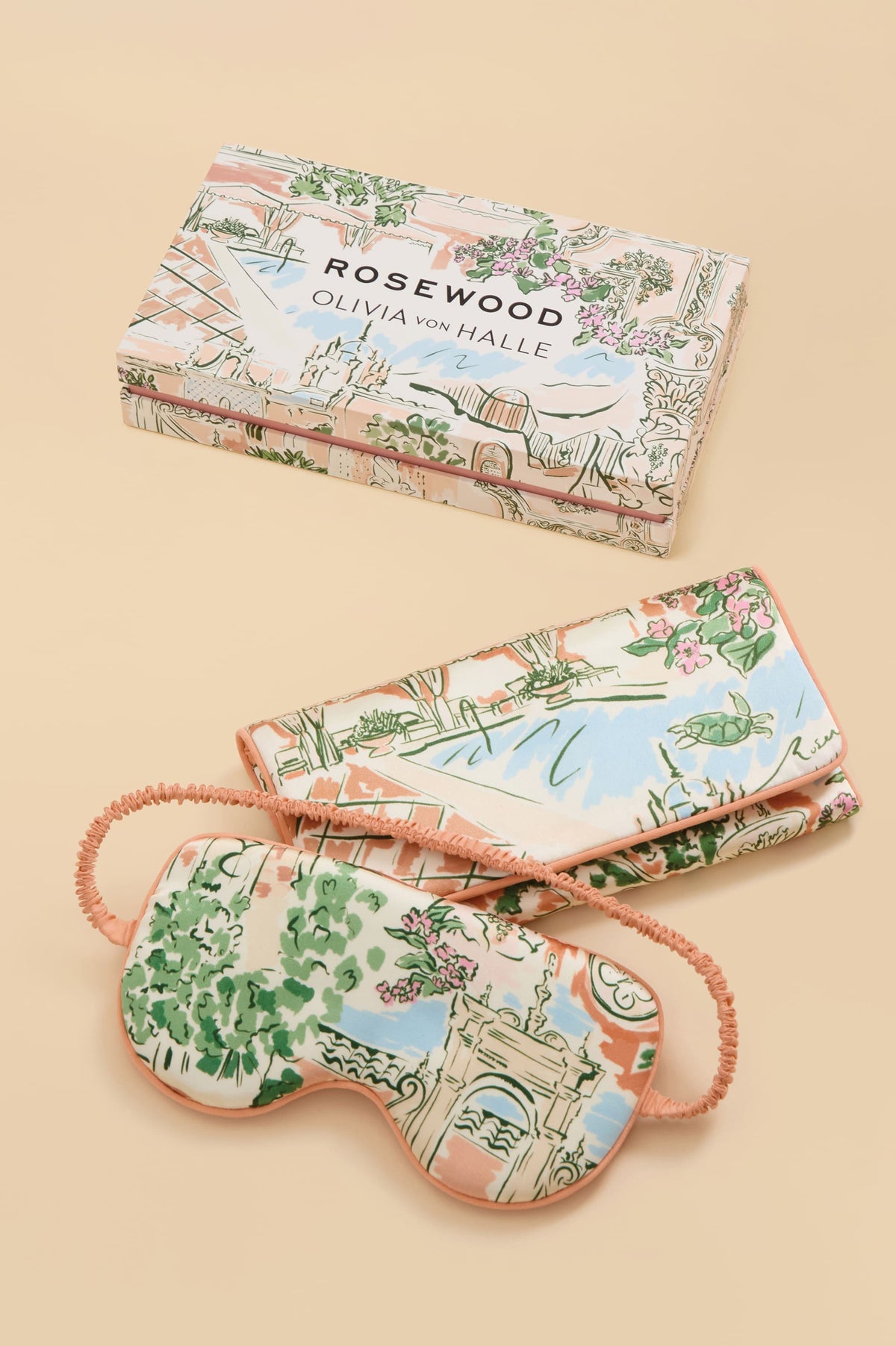 Audrey Mansion Peach Landscape Eye Mask in Silk Satin