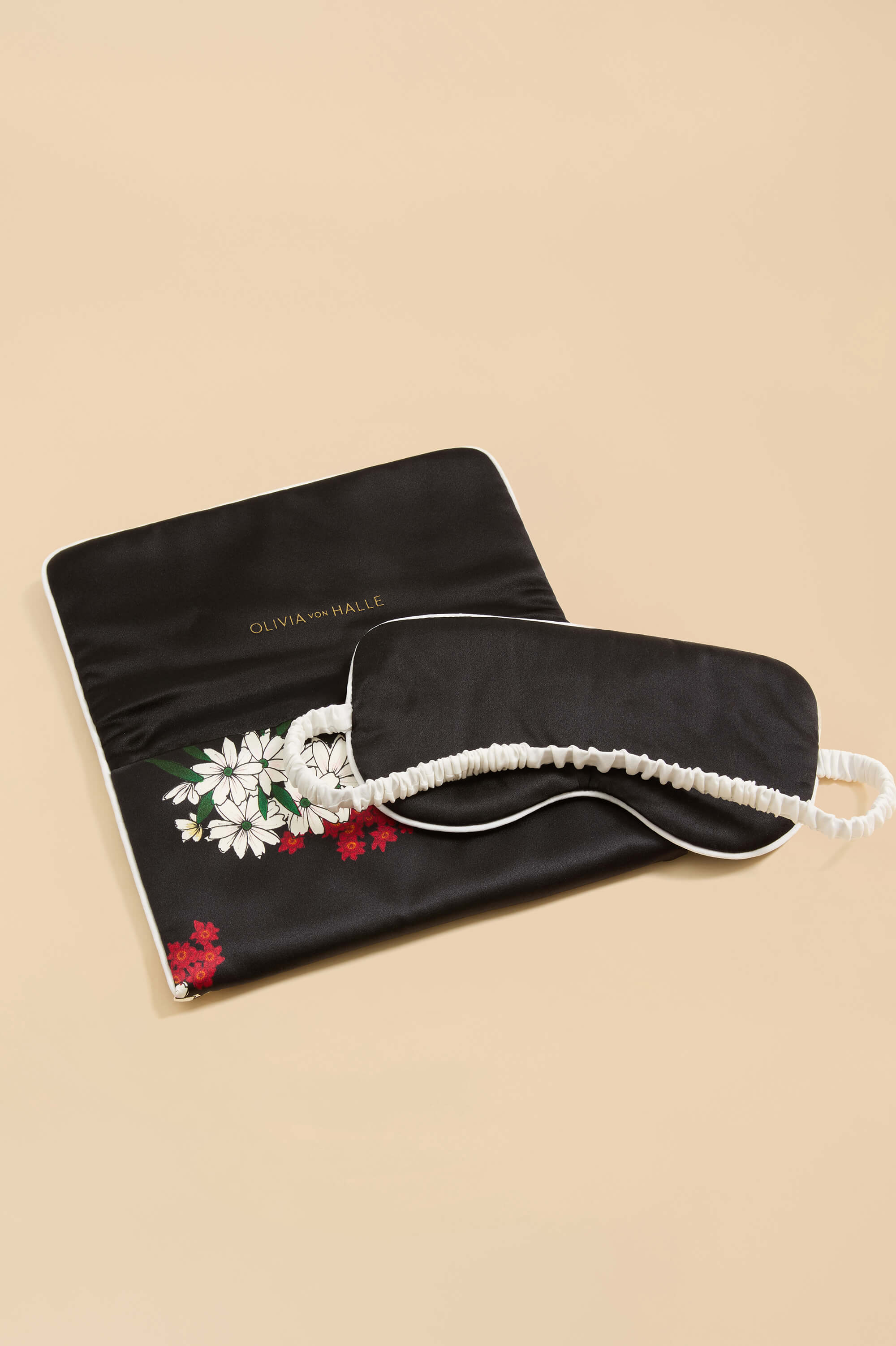 Audrey René Black Blossom Eye Mask in Silk Satin