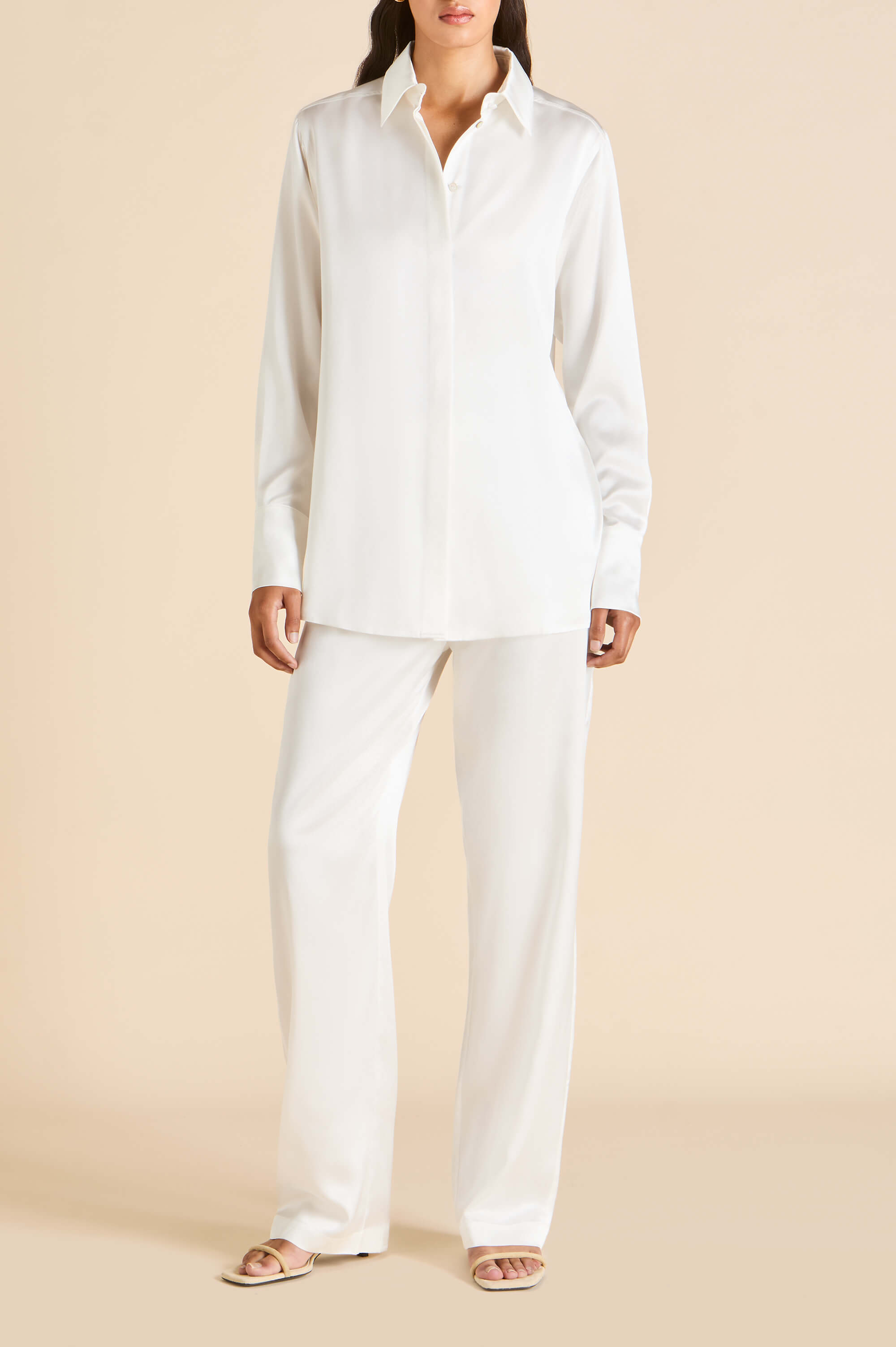 Bacall Ivory Pajamas in Silk Satin