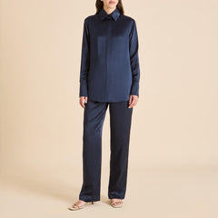 Bacall Navy Pajamas in Silk Satin