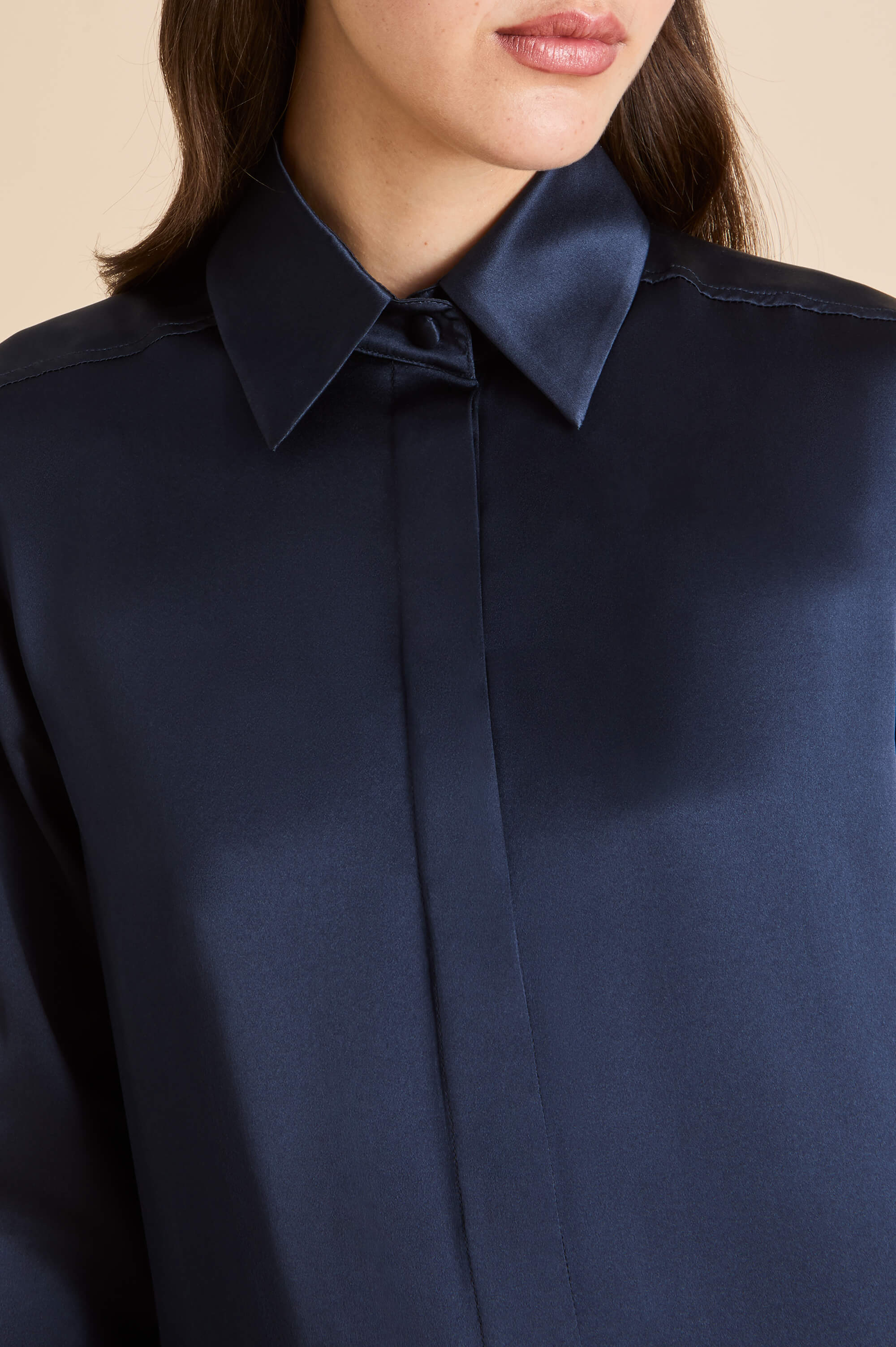 Bacall Navy Pajamas in Silk Satin