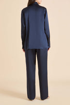 Bacall Navy Pajamas in Silk Satin