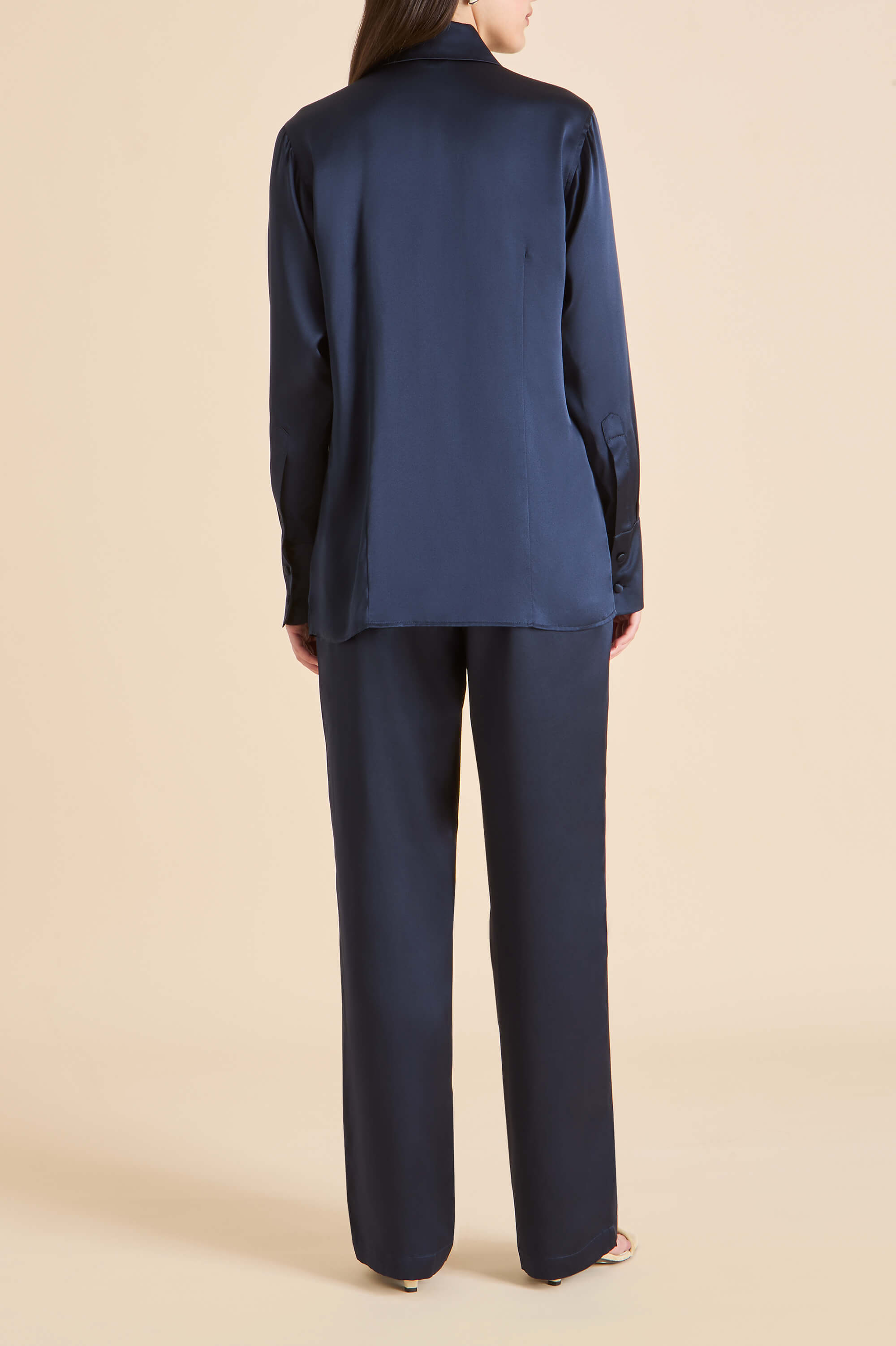 Bacall Navy Pajamas in Silk Satin