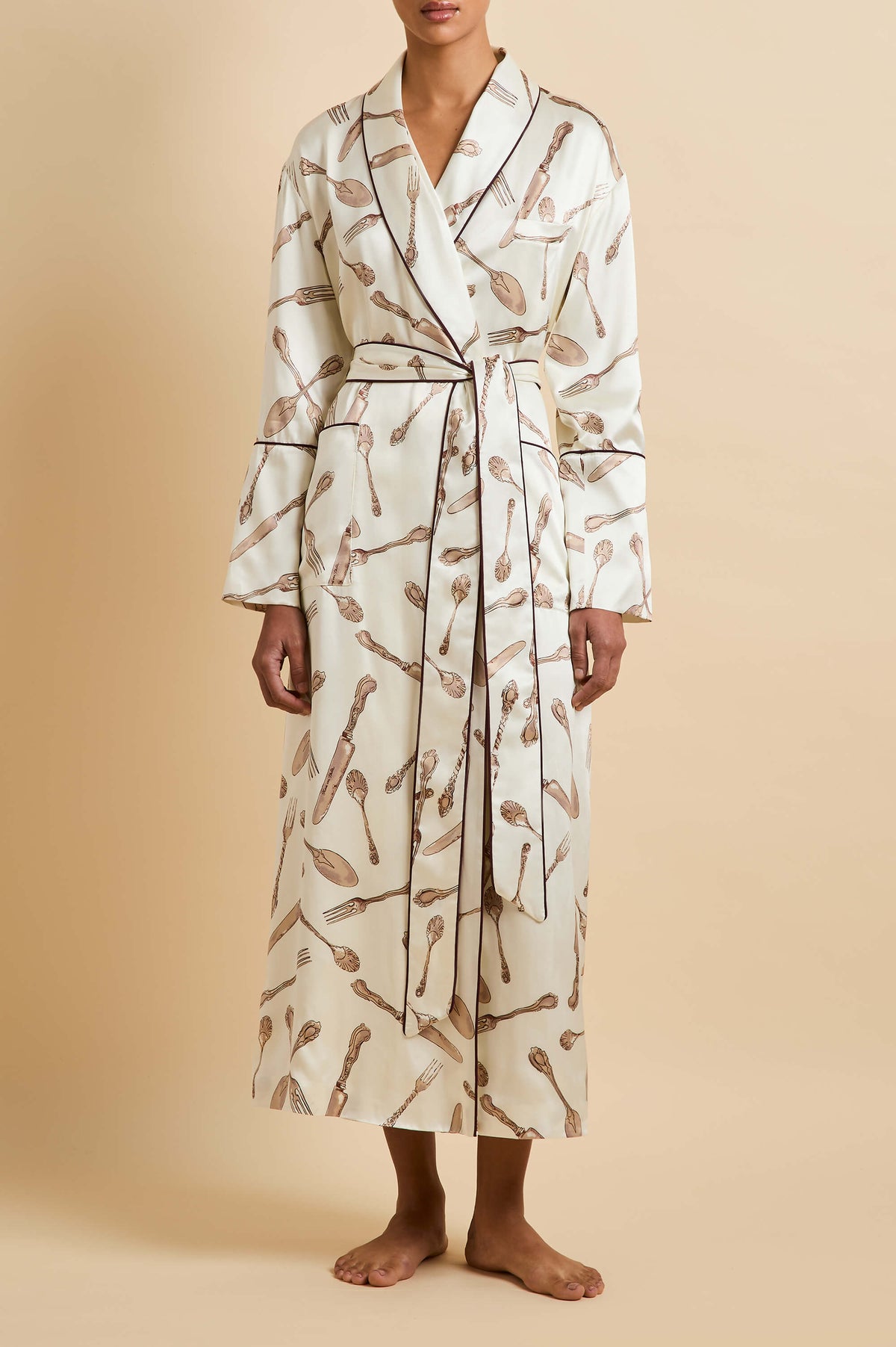 Capability Sevilla Cream Silverware Robe in Silk Satin