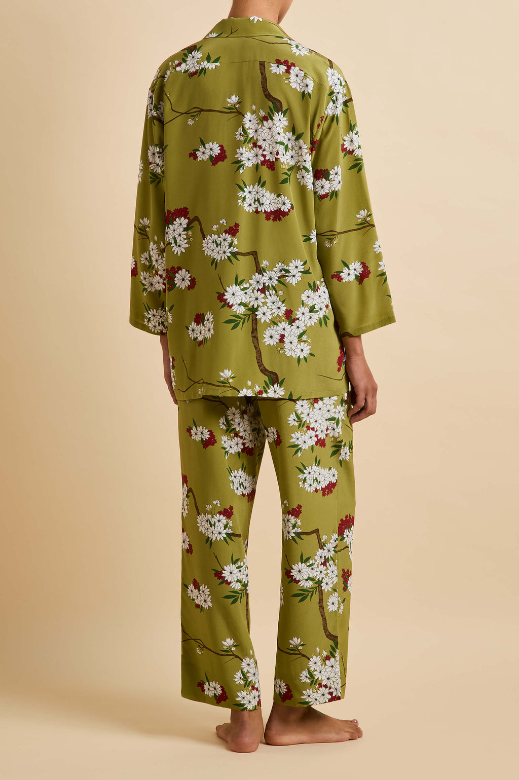 Casablanca Cecille Green Blossom Pajamas in Silk Crêpe de Chine
