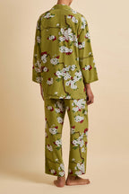 Casablanca Cecille Green Blossom Pajamas in Silk Crêpe de Chine