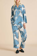 Casablanca Cordelia Blue Horse Pajamas in Silk Crêpe de Chine