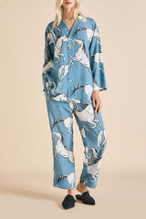 Casablanca Cordelia Blue Horse Pajamas in Silk Crêpe de Chine
