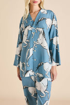 Casablanca Cordelia Blue Horse Pajamas in Silk Crêpe de Chine