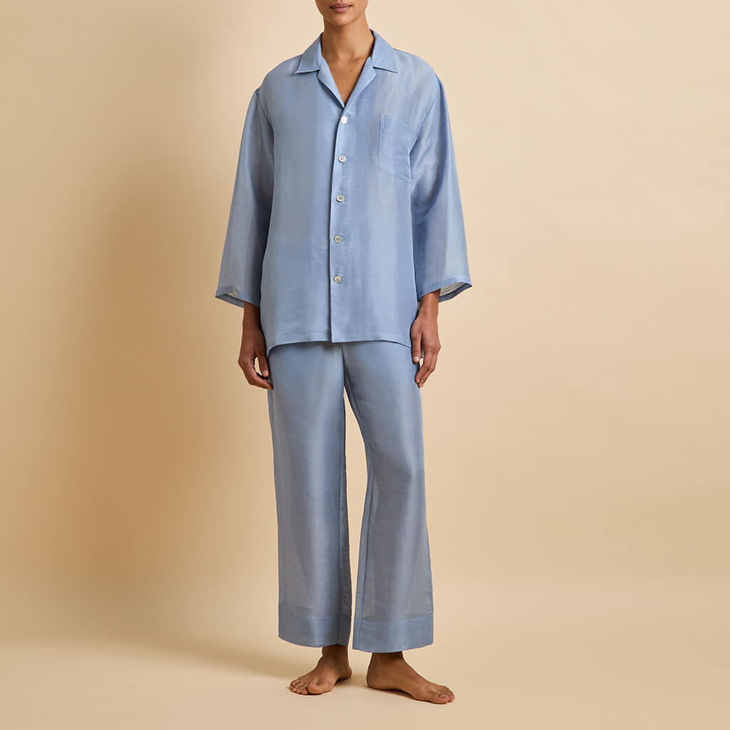 Casablanca Fog Blue Pajamas in Linen-Silk