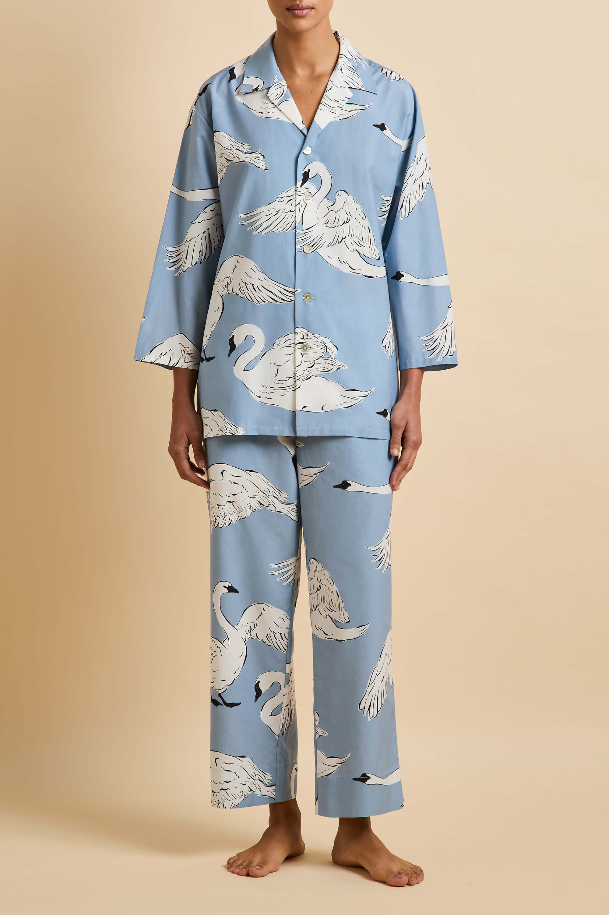 Casablanca Laia Blue Swan Pajamas in Cotton-Silk