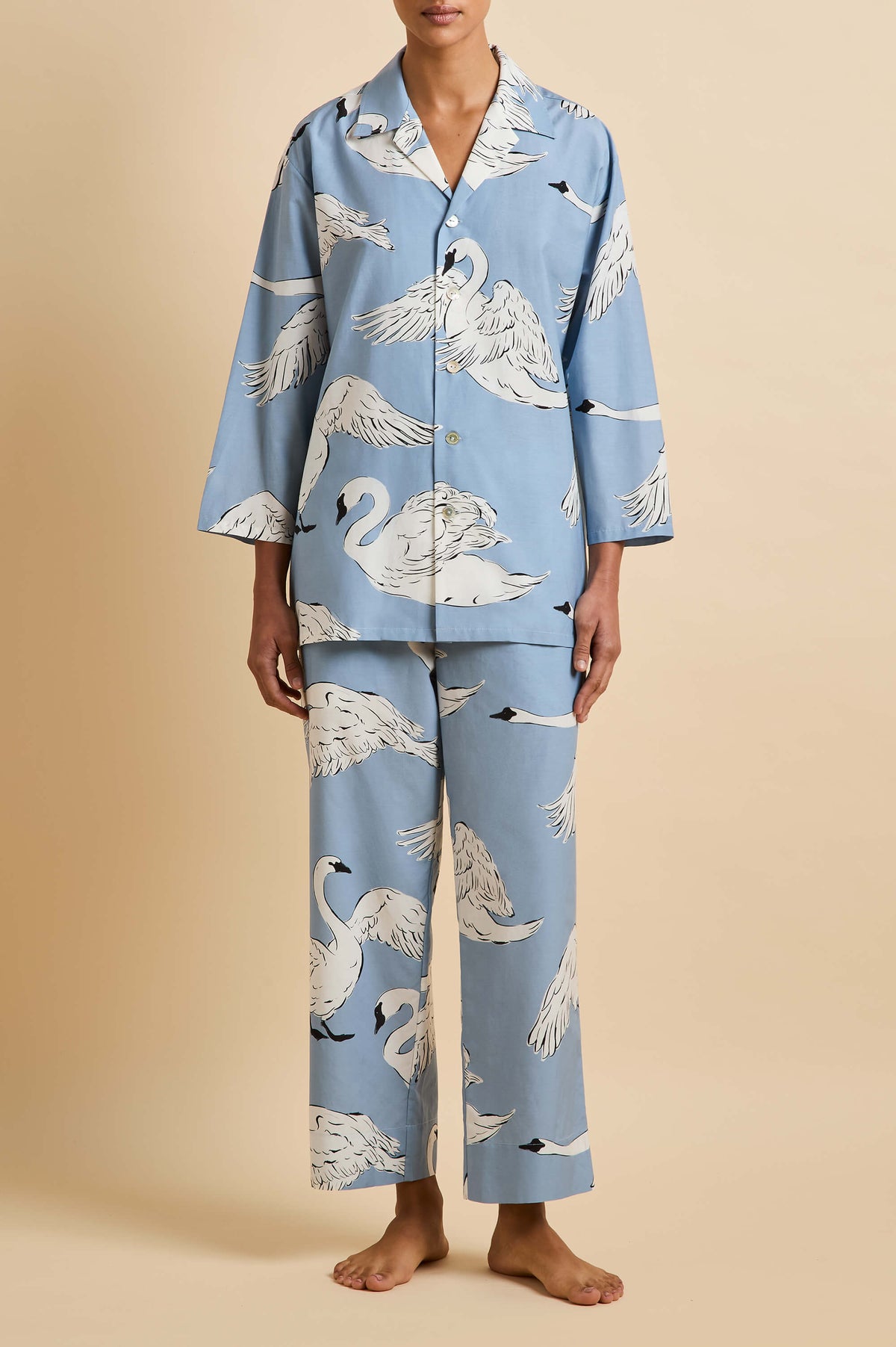 Casablanca Laia Blue Swan Pajamas in Cotton-Silk