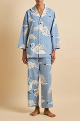 Casablanca Laia Blue Swan Pajamas in Cotton-Silk