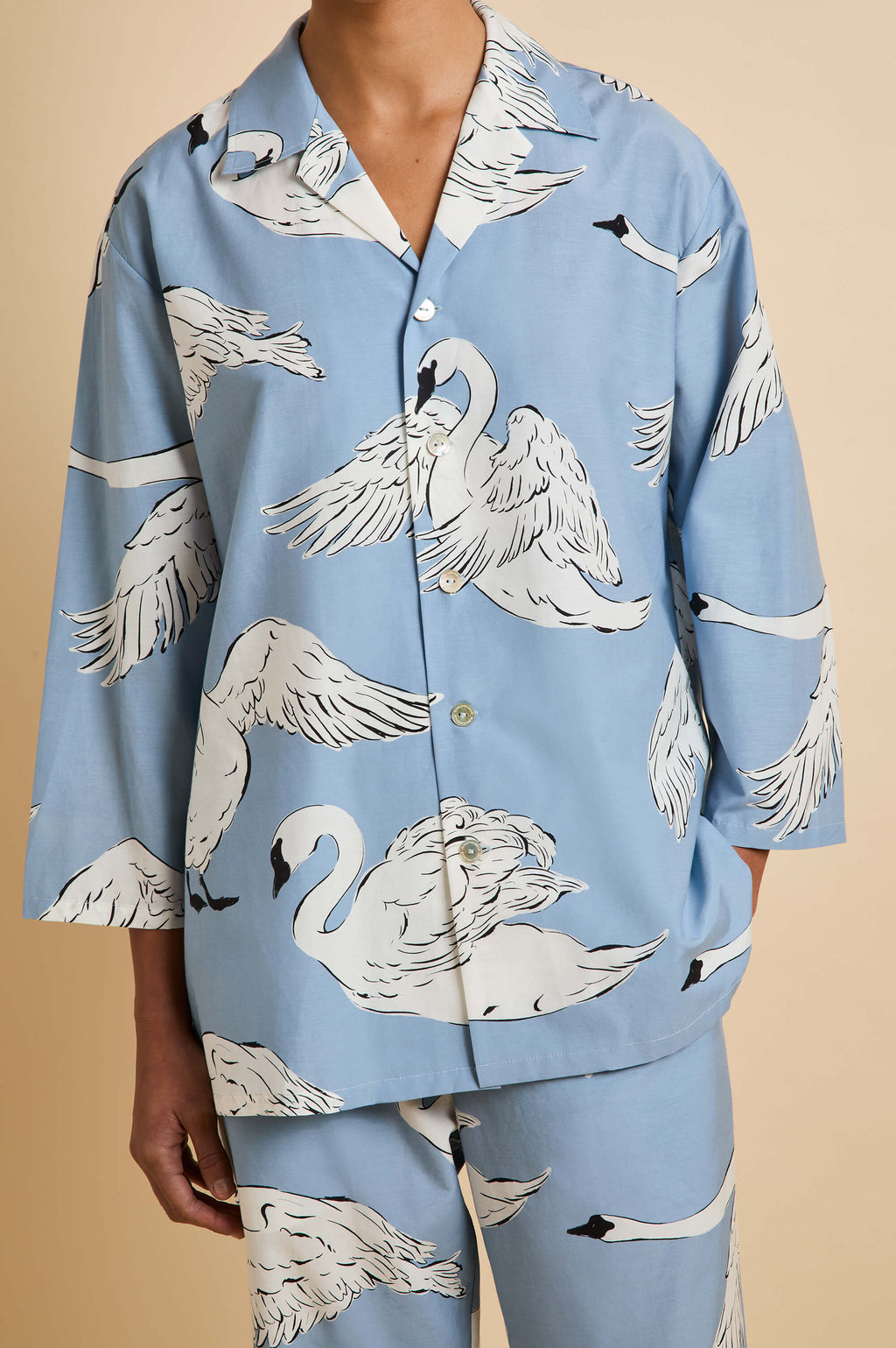 Casablanca Laia Blue Swan Pajamas in Cotton-Silk