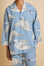 Casablanca Laia Blue Swan Pajamas in Cotton-Silk