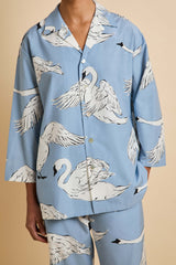 Casablanca Laia Blue Swan Pajamas in Cotton-Silk