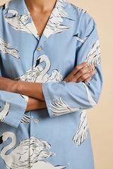 Casablanca Laia Blue Swan Pajamas in Cotton-Silk