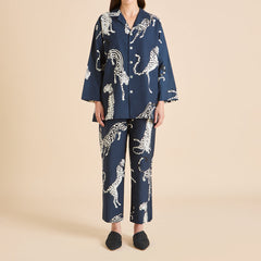 Casablanca Ziegfeld Blue Leopard Pajamas in Cotton-Silk