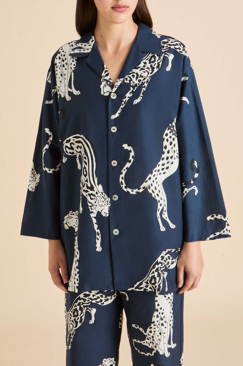 Casablanca Ziegfeld Blue Leopard Pajamas in Cotton-Silk