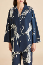 Casablanca Ziegfeld Blue Leopard Pajamas in Cotton-Silk
