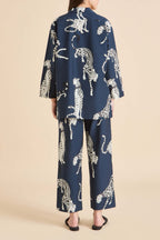 Casablanca Ziegfeld Blue Leopard Pajamas in Cotton-Silk