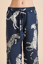 Casablanca Ziegfeld Blue Leopard Pajamas in Cotton-Silk