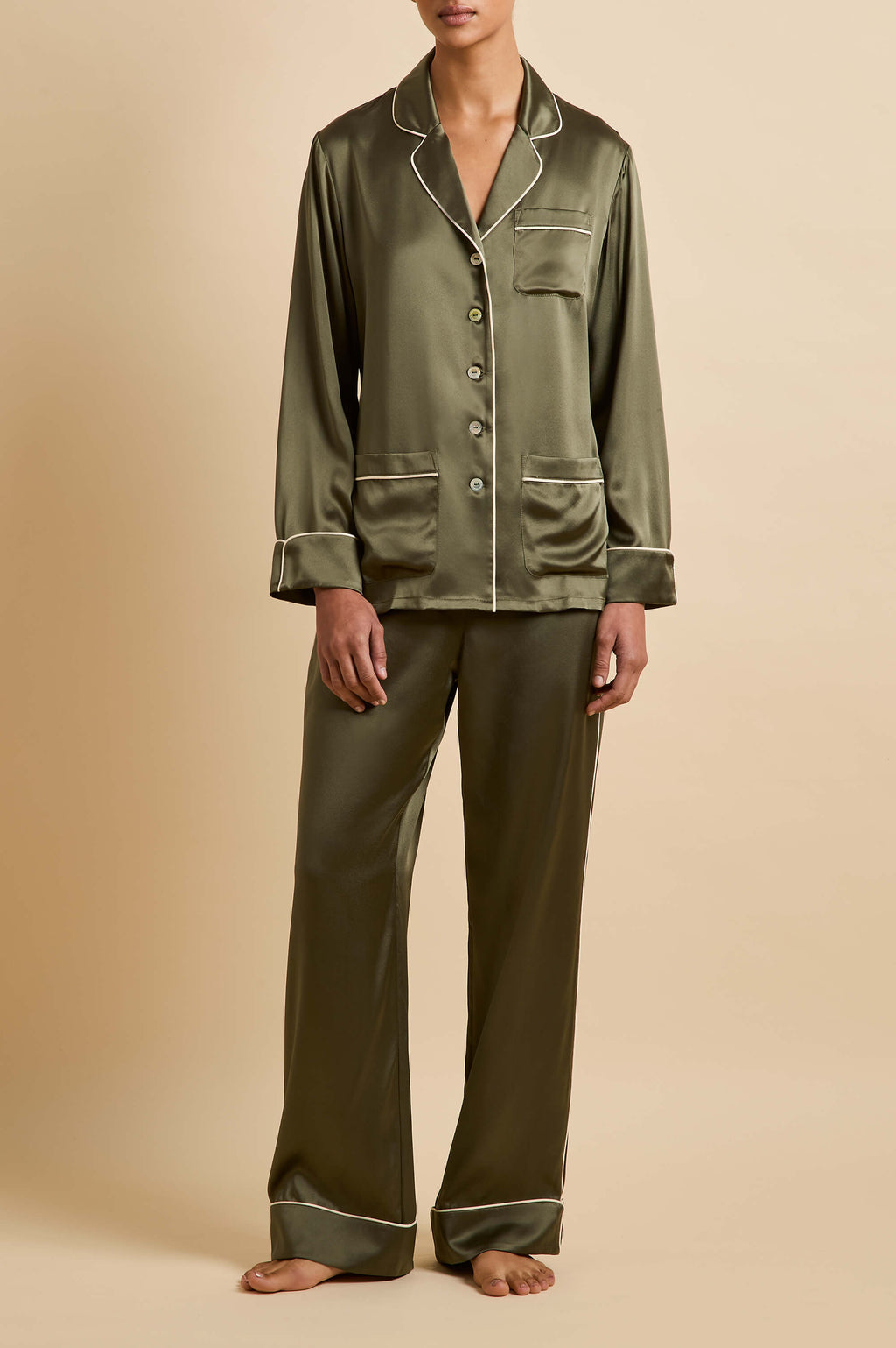Coco Nori Green Pajamas in Silk Satin