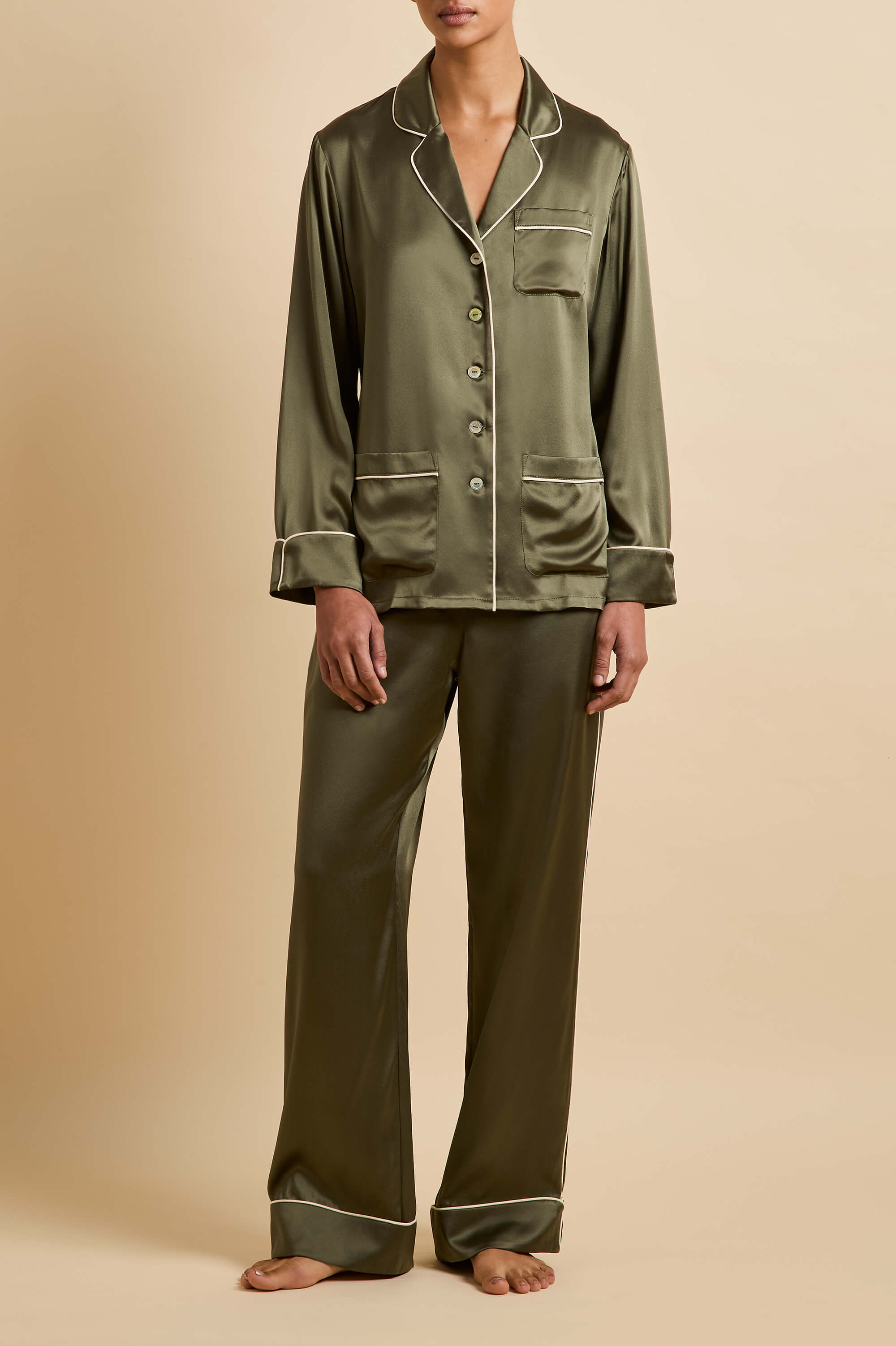 Coco Nori Green Pajamas in Silk Satin