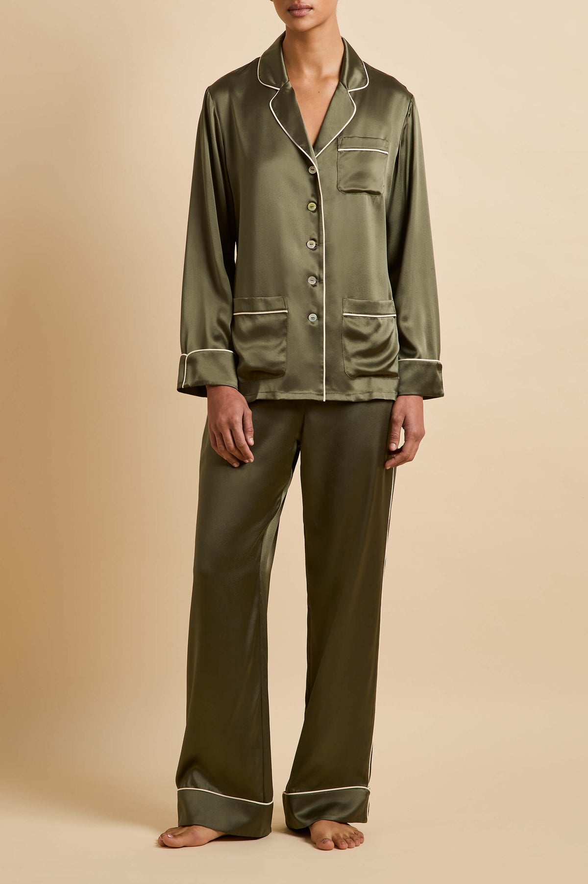 Coco Nori Green Pajamas in Silk Satin