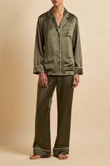 Coco Nori Green Pajamas in Silk Satin