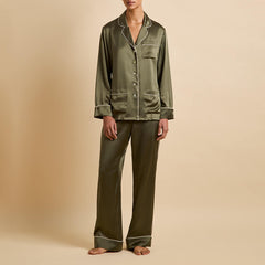 Coco Nori Green Pajamas in Silk Satin
