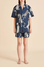 Emeli Ziegfeld Blue Leopard Pajamas in Cotton-Silk