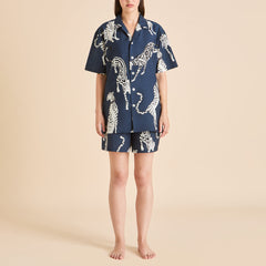 Emeli Ziegfeld Blue Leopard Pajamas in Cotton-Silk