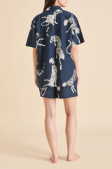 Emeli Ziegfeld Blue Leopard Pajamas in Cotton-Silk