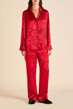 Lila Liaisons Red Figures Pajamas in Silk Devoré