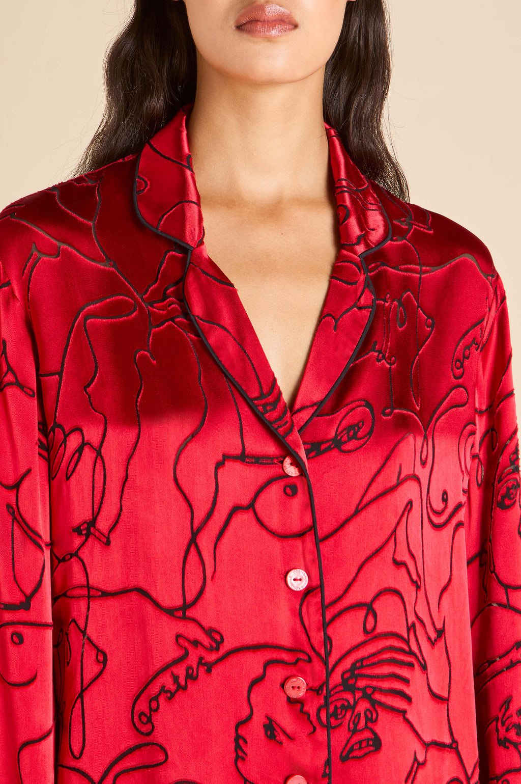 Lila Liaisons Red Figures Pajamas in Silk Devoré