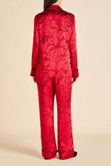 Lila Liaisons Red Figures Pajamas in Silk Devoré