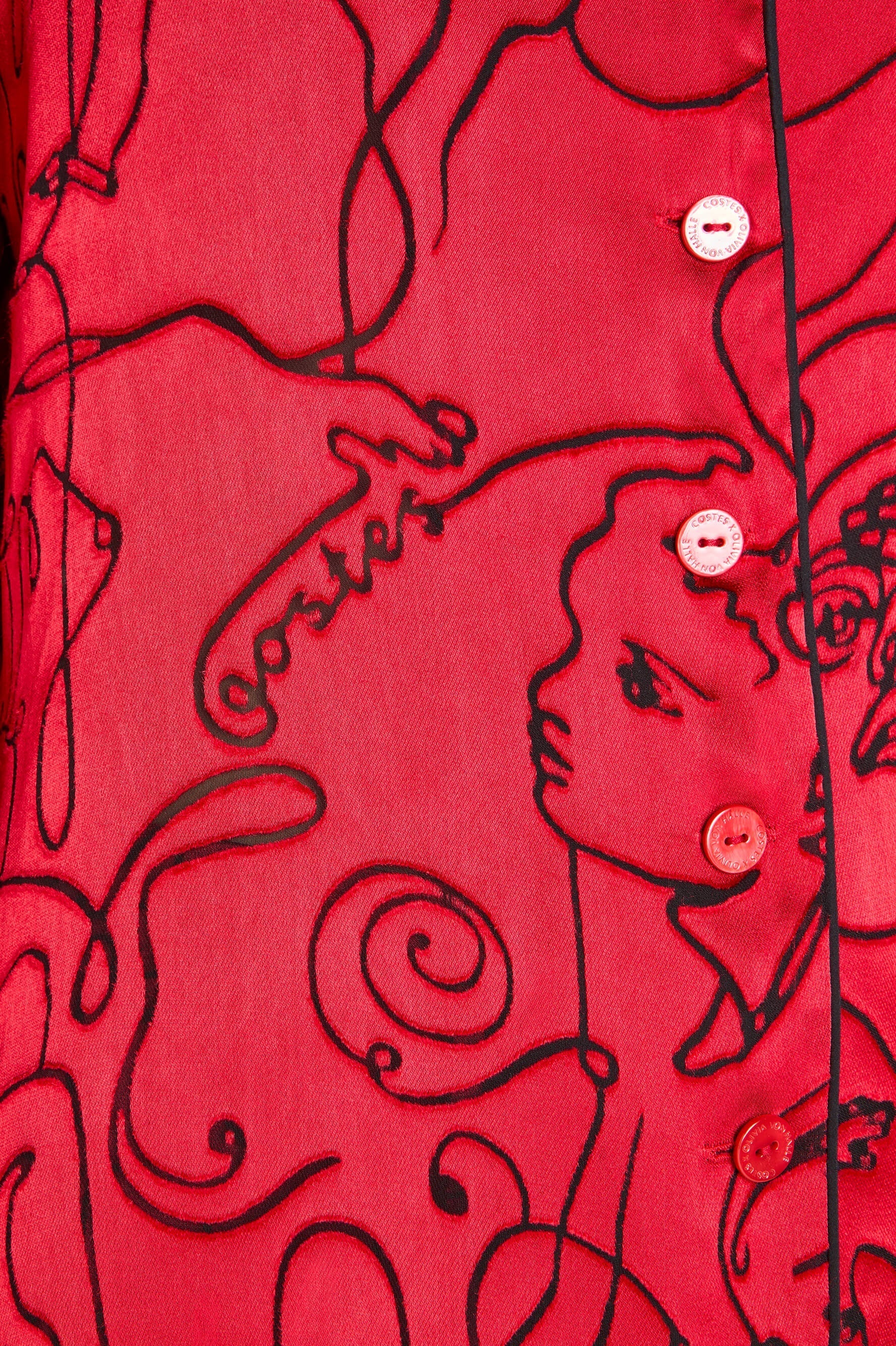Lila Liaisons Red Figures Pajamas in Silk Devoré